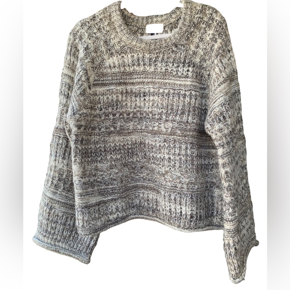 Chunky Knit Universal Thread Raglan Bell Sleeve Grey Blend Sweater